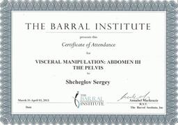 Сертификат по висцеральному массажу — 2013г